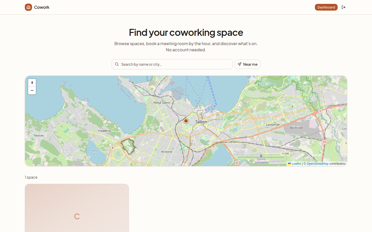 The public directory: a search bar and a city map with location pins